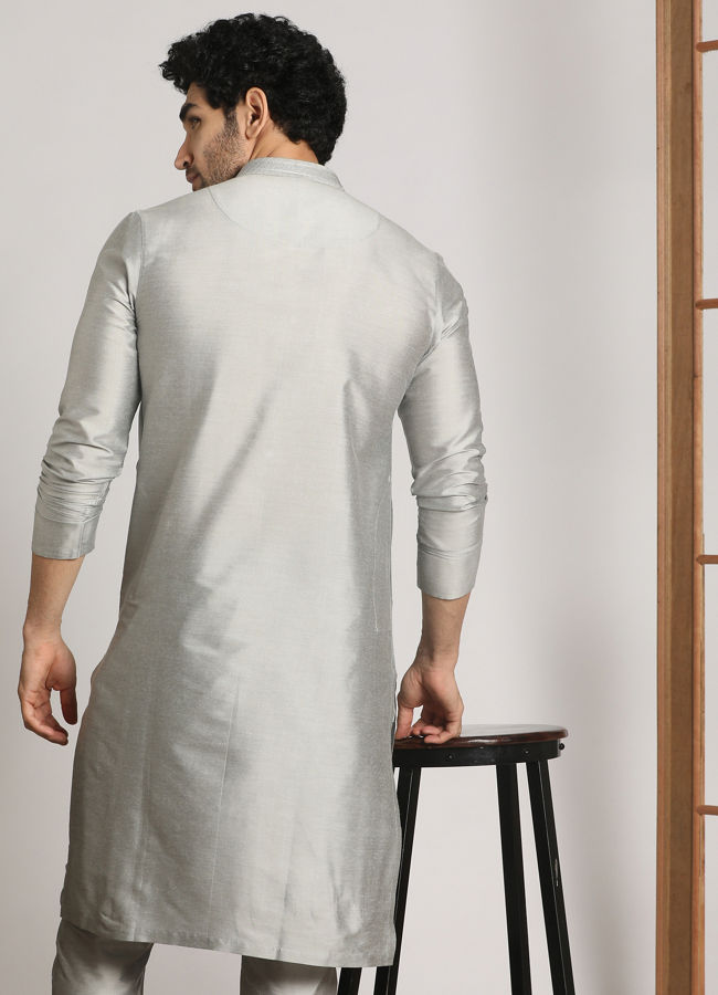 Cloud Grey Solid Kurta Pajama image number 1