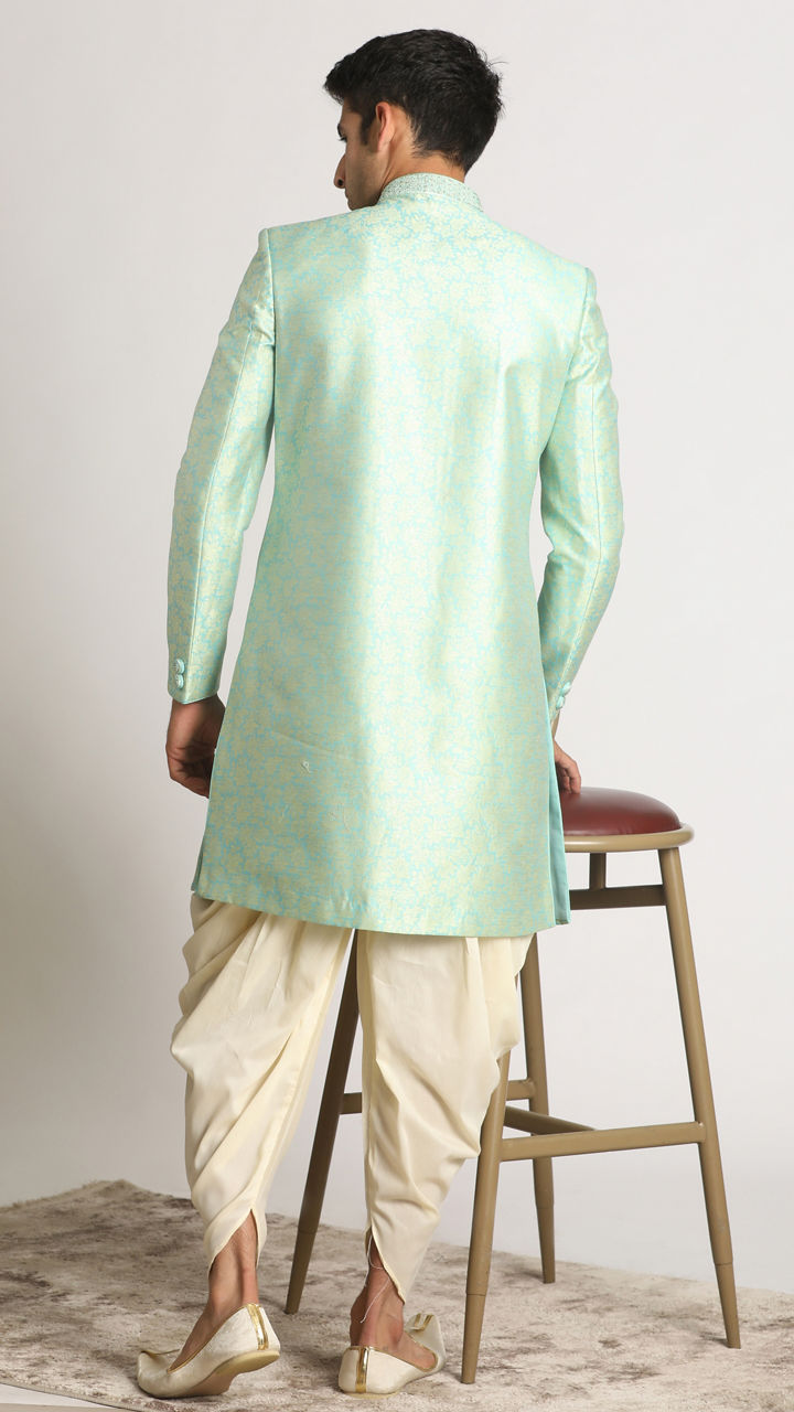 Manyavar Men Grandiose Green Indo Western Set