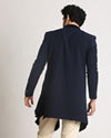 alt message - Manyavar Men Navy Blue Draped Indo Western image number 2