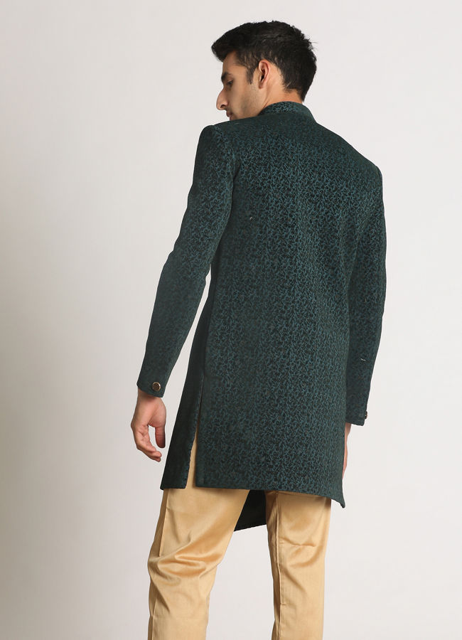 alt message - Manyavar Men Emerald Green Achkan Indo Western image number 2