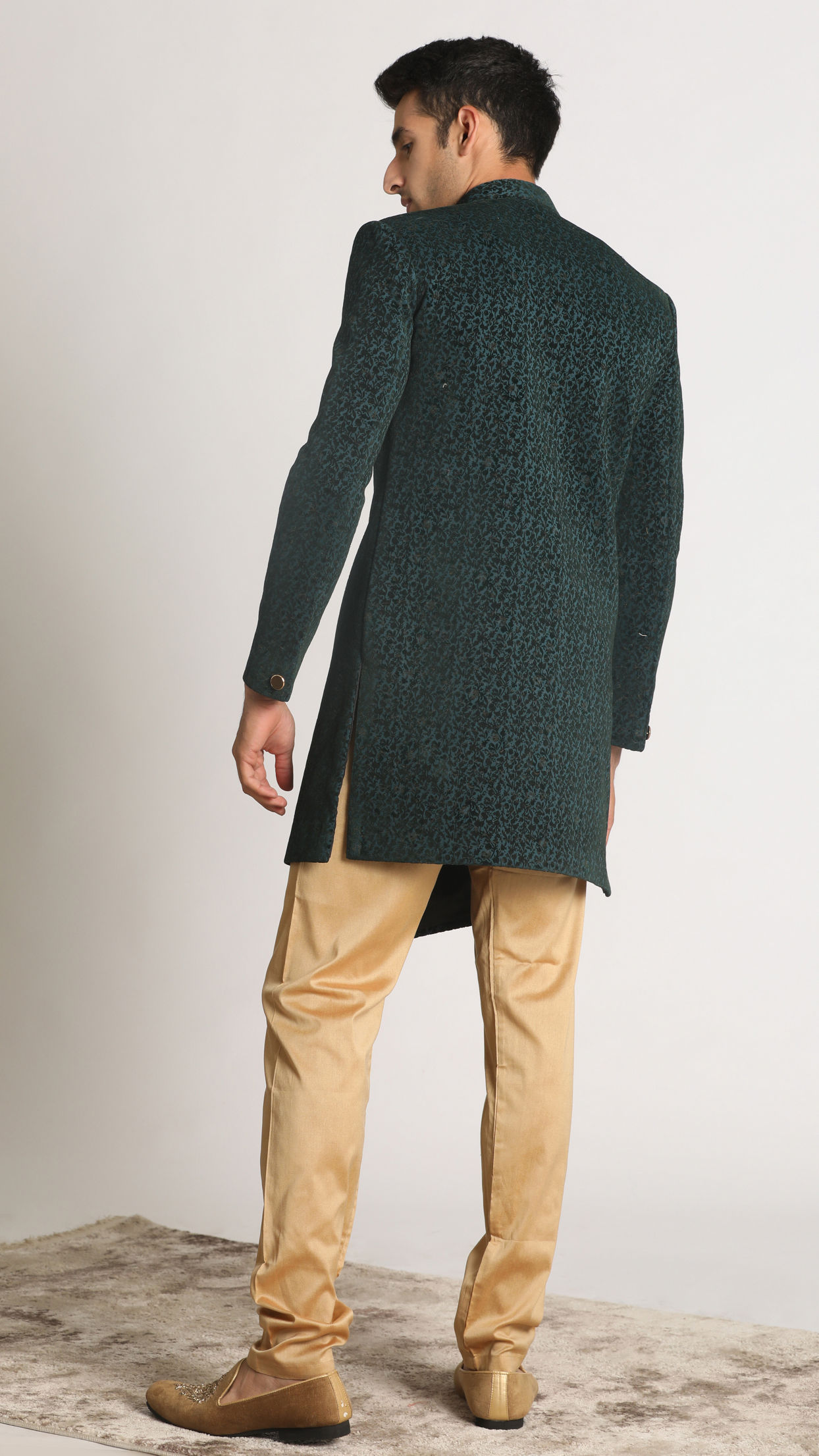 Manyavar Men Emerald Green Achkan Indo Western