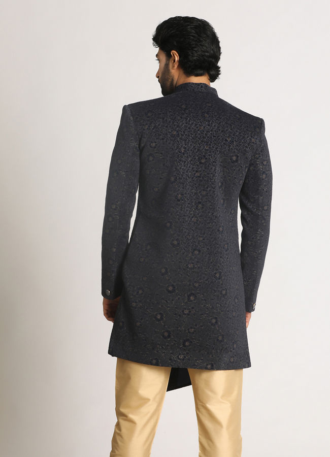 Manyavar Men Dark Blue Achkan Indo Western