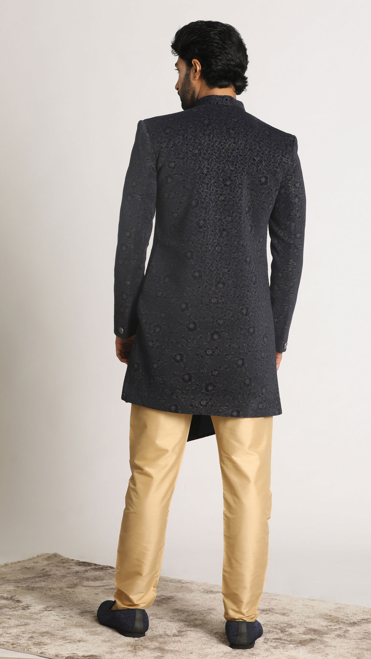 Manyavar Men Dark Blue Achkan Indo Western