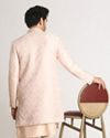Manyavar Men Powder Pink Self Design Indo Western