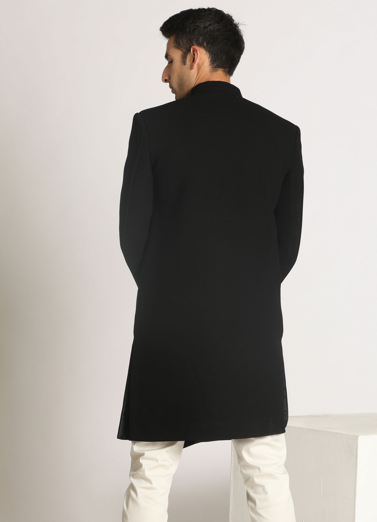 Manyavar Men Bold Black Indo Western Set