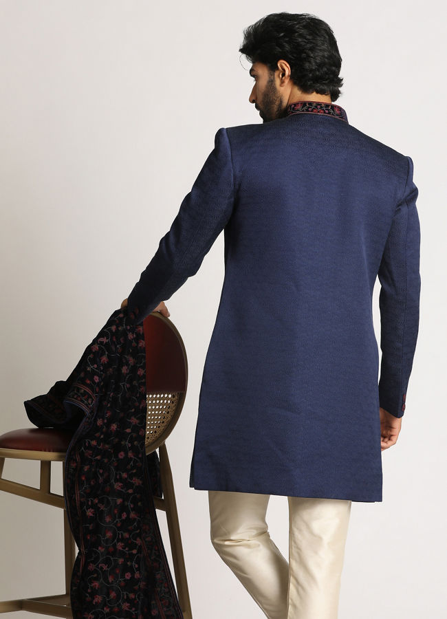 Manyavar Men Royal Blue Indo Western With Dupatta