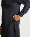 alt message - Manyavar Men Navy Blue Self Design Kurta Set image number 2