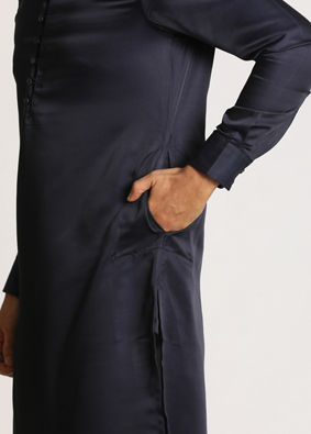 Navy Blue Self Design Kurta Set image number 2