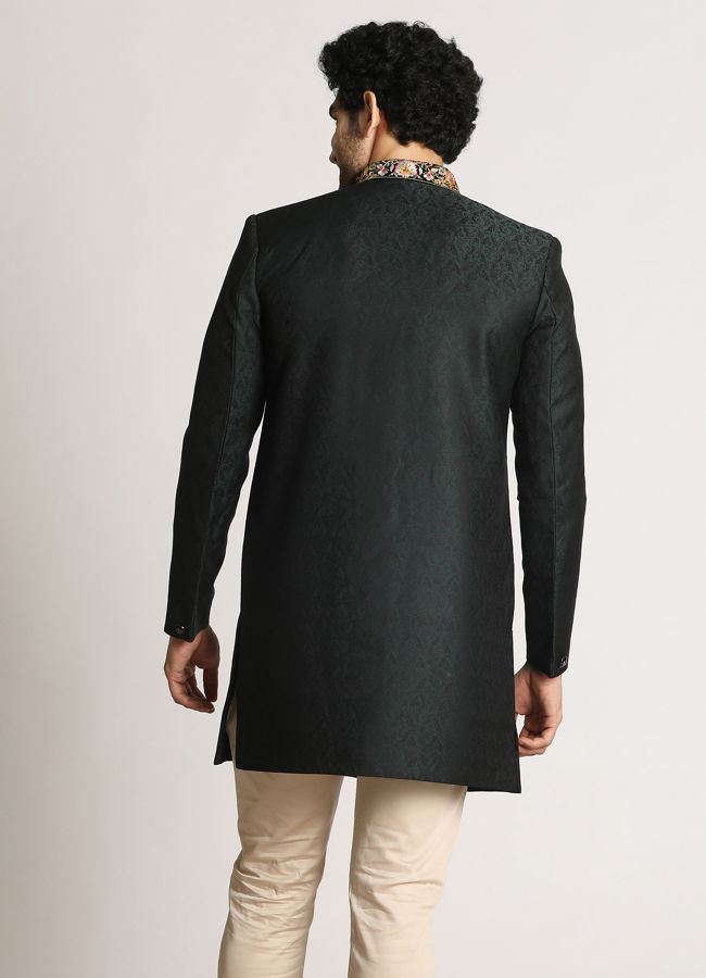 alt message - Manyavar Men Dark Green Indo Western With Dupatta image number 2