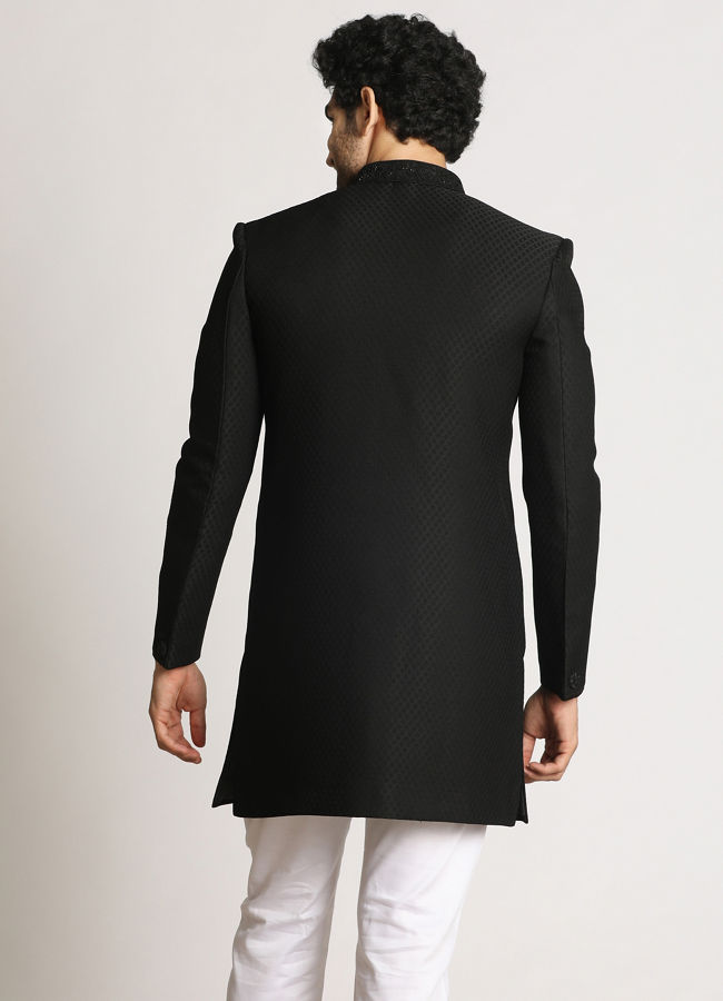 alt message - Manyavar Men Charcoal Black Indo Western image number 2