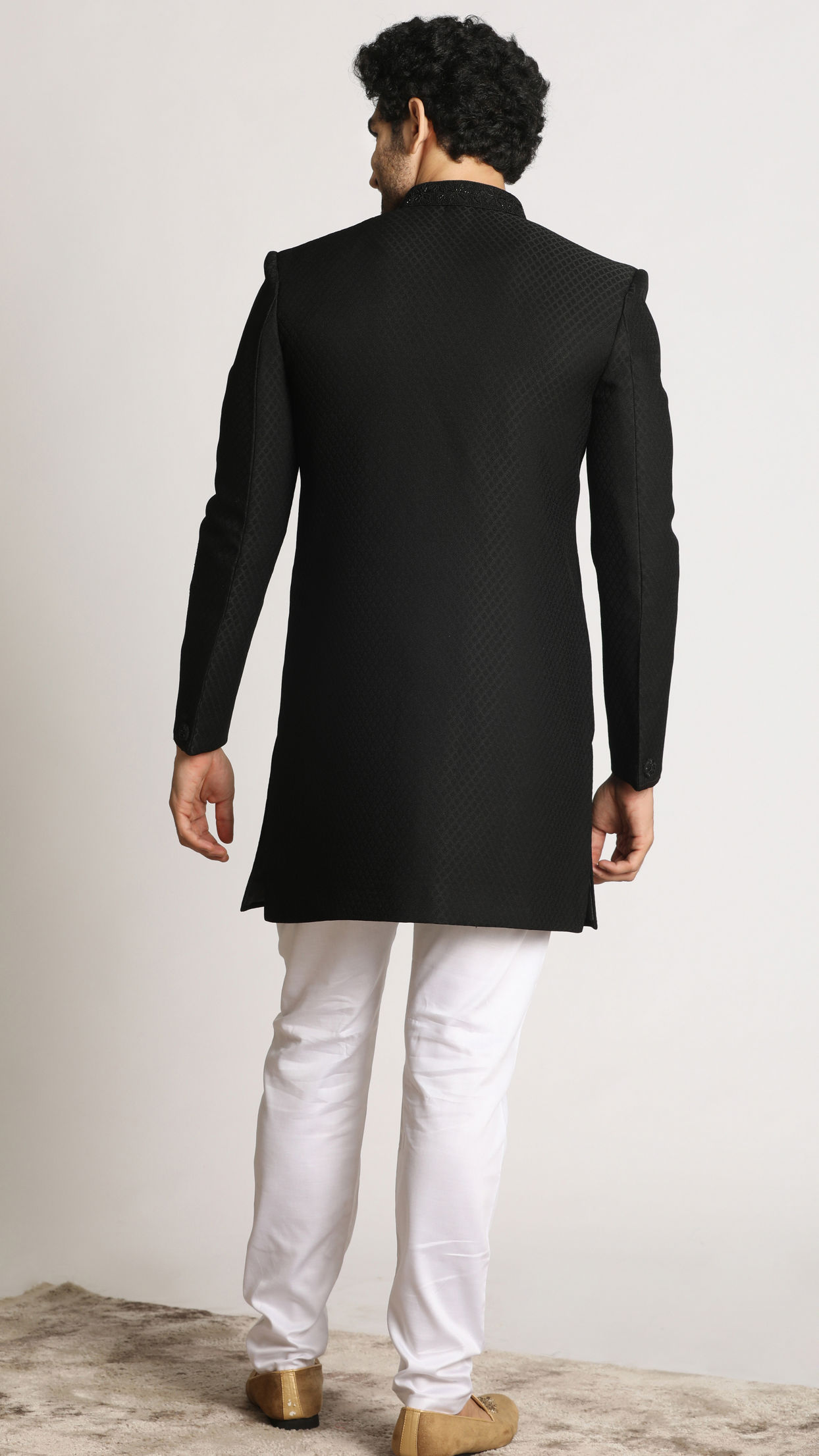 alt message - Manyavar Men Charcoal Black Indo Western image number 2