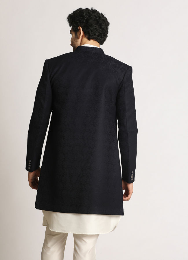 Manyavar Men Prussian Blue Indo Western Set