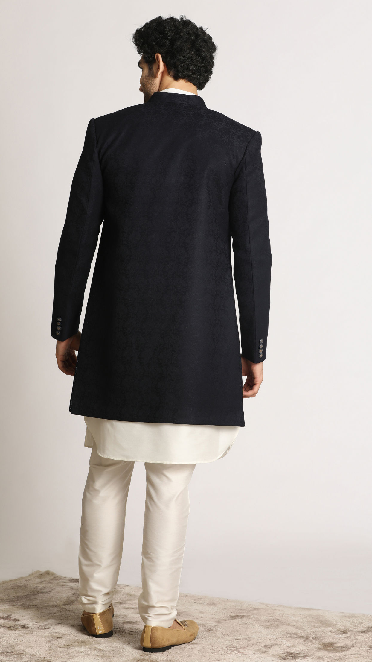 Manyavar Men Prussian Blue Indo Western Set