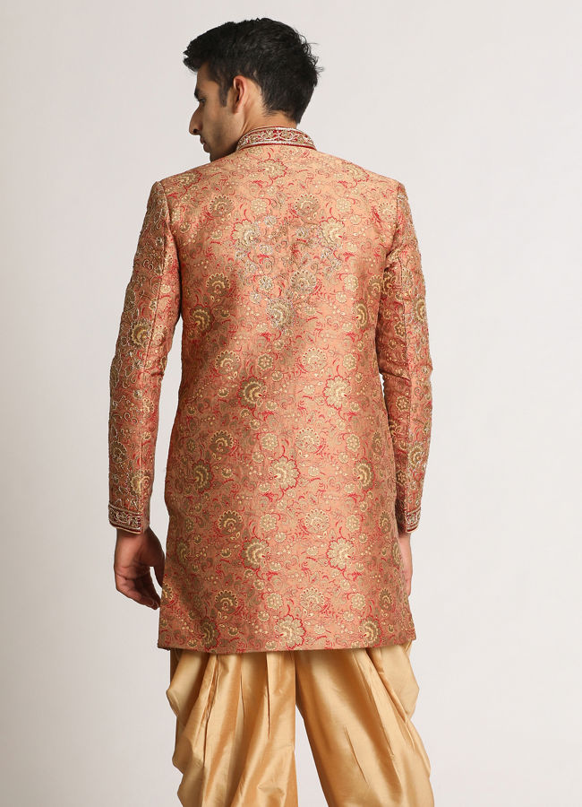 alt message - Manyavar Men Rust Pink Embroidered Indo Western image number 2