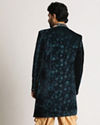 Manyavar Men Teal Green Velvet Indo Western