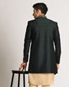 Manyavar Men Bottle Green Paisley Indo Western