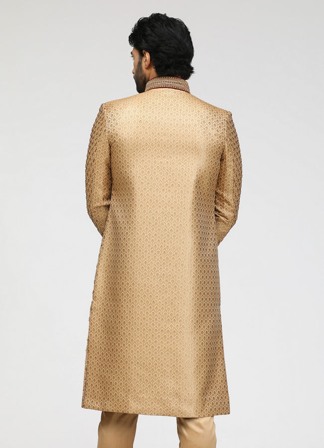 Manyavar Men Elegant Fawn Celebration Wear Sherwani