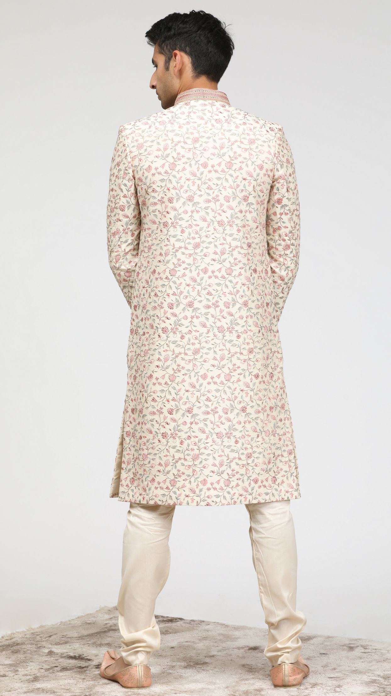Manyavar Men Ivory Cream Sherwani with Floral Motifs