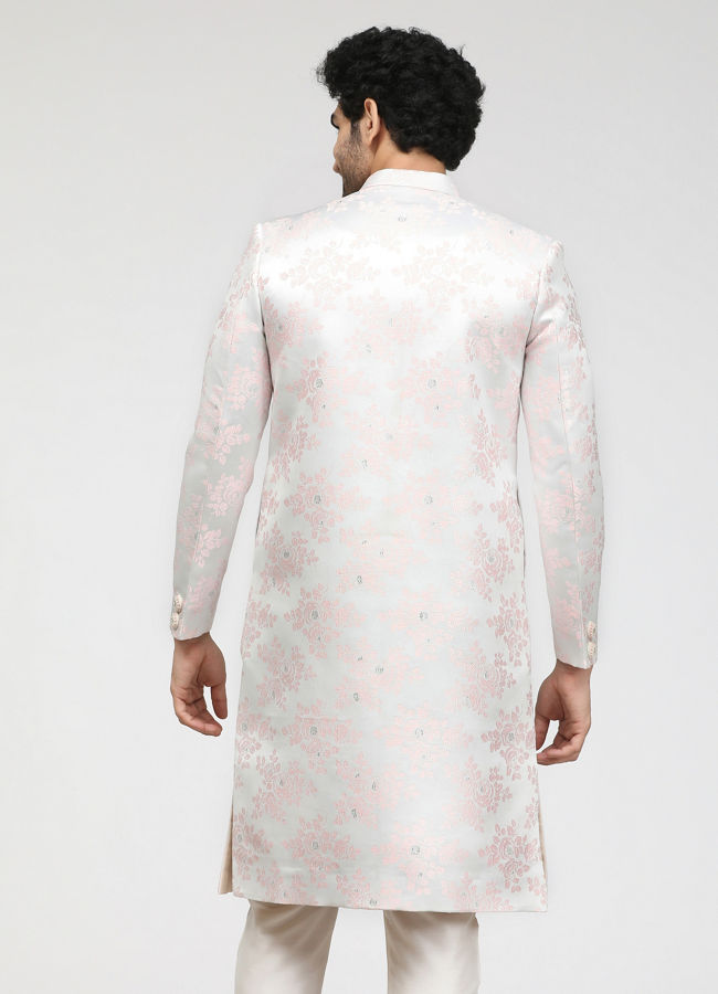 Faded Pink Sherwani With Floral Motifs image number 2