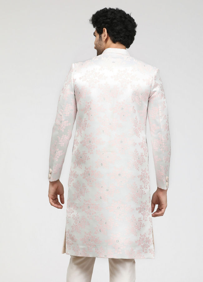 Manyavar Men Faded Pink Sherwani With Floral Motifs