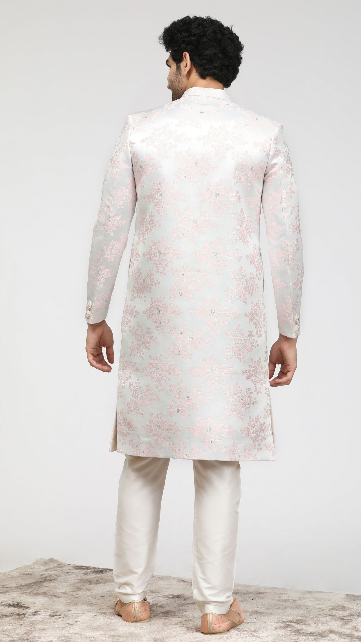 Faded Pink Sherwani With Floral Motifs image number 2