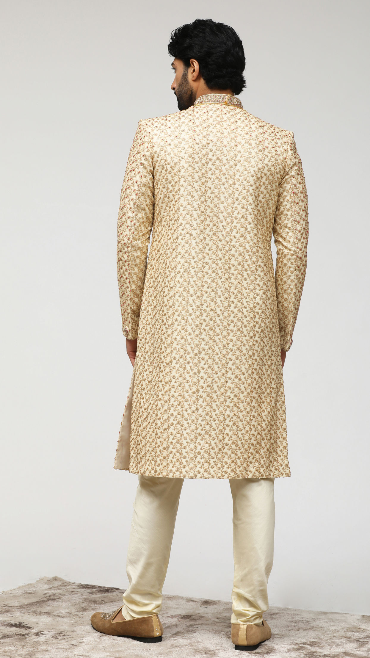 Manyavar Men Beige Sherwani With Heavy Embroidery Work
