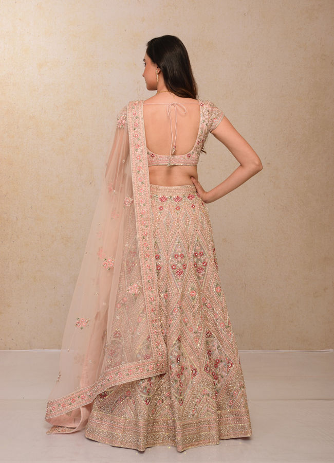 Mohey Women Blush Pink Embellished Bridal Lehenga