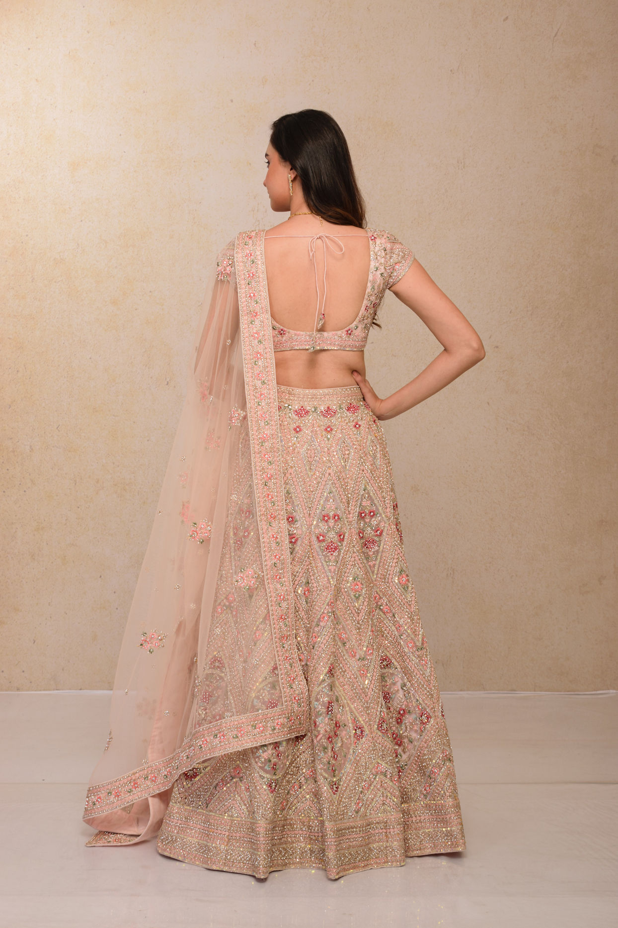 Mohey Women Blush Pink Embellished Bridal Lehenga