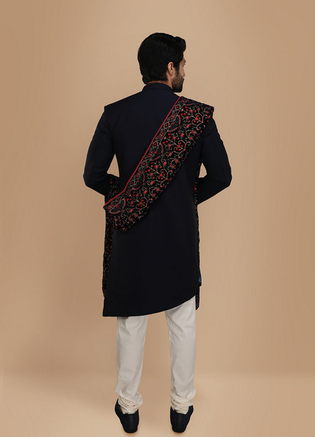 alt message - Manyavar Men Classy Blue Indo Western Set image number 2