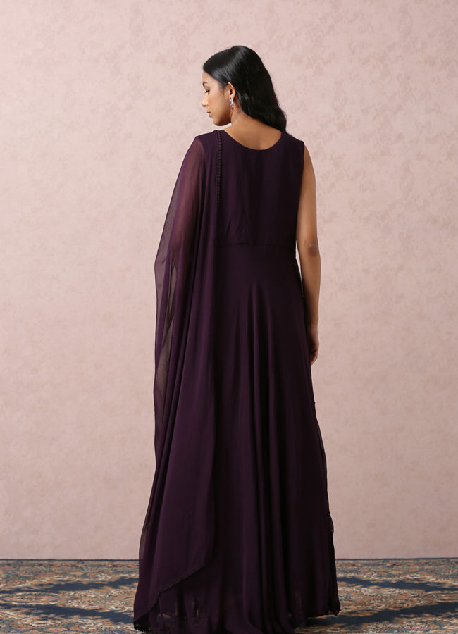 Mohey Women Wine Mirror Gown With Dupatta