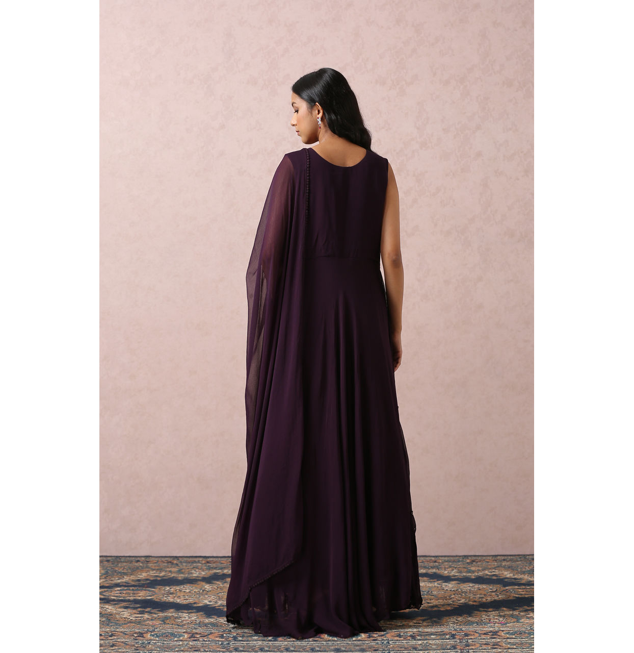 Mohey Women Wine Mirror Gown With Dupatta