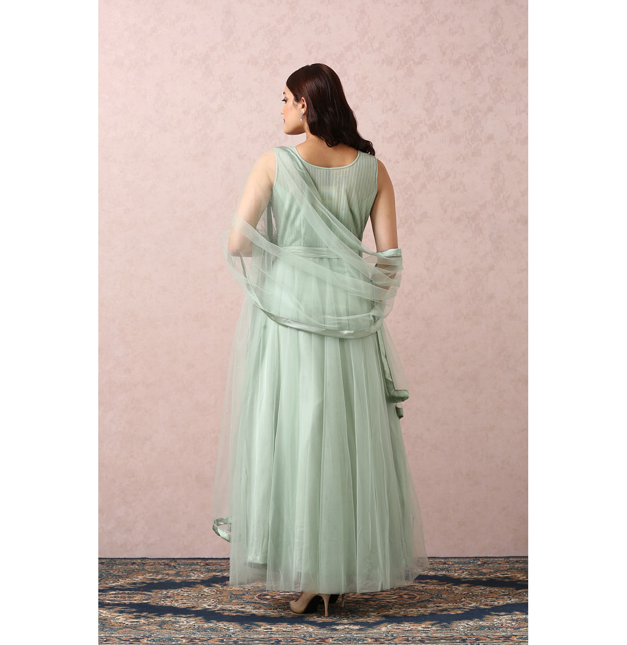 Mohey Women Pista Green Embellished Gown With Dupatta