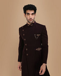 Manyavar Men Sublime Wine Indo Western Set