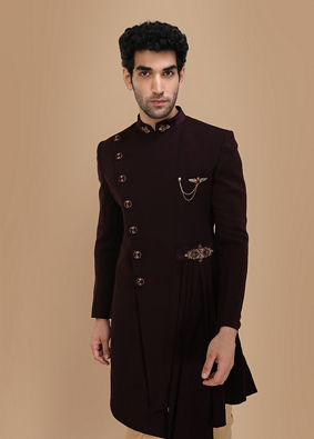Manyavar Men Sublime Wine Indo Western Set