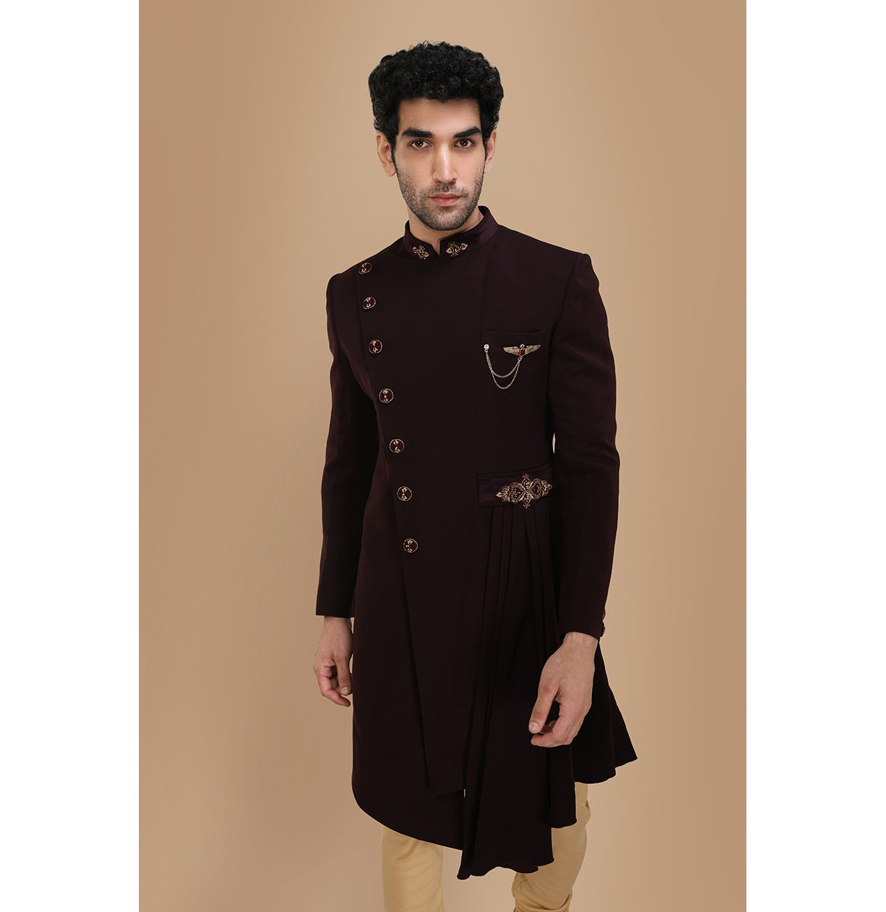 Manyavar Men Sublime Wine Indo Western Set