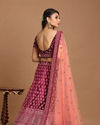 alt message - Mohey Women Wine Red Velvet Lehenga image number 3