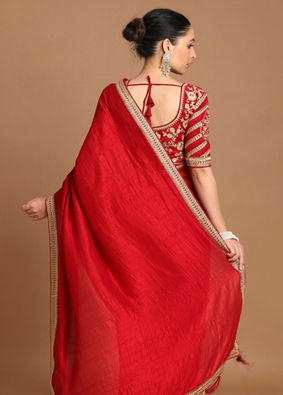 Splendid Dark Red Saree image number 2