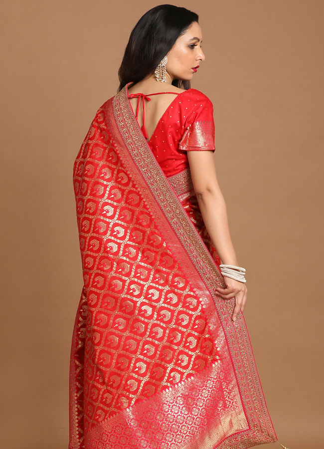 Mohey Women Blissful Rani Red Bridal Saree