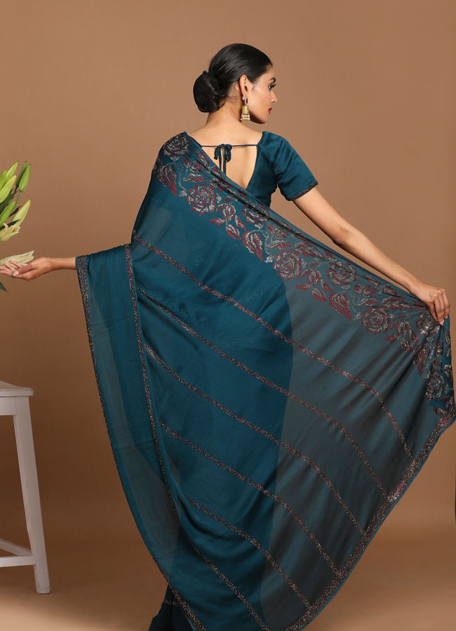 Mohey Women Bold Blue Chiffon Saree