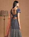 alt message - Mohey Women Chiffon Indigo Blue Lehenga image number 3