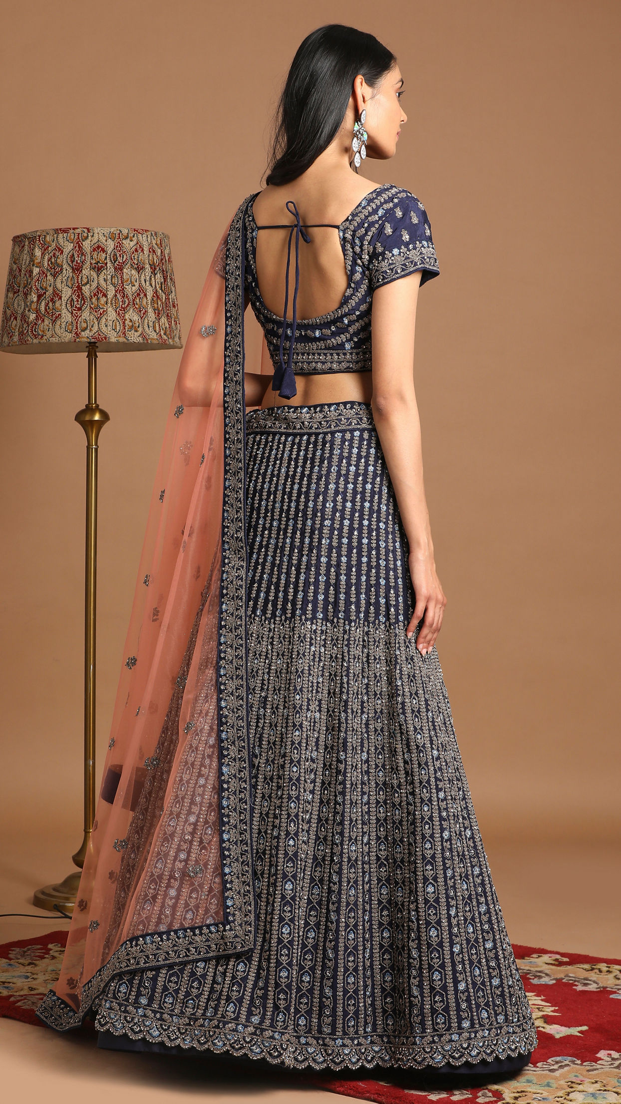 Mohey Women Chiffon Indigo Blue Lehenga