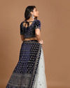 alt message - Mohey Women Indigo Blue Velvet Lehenga image number 3