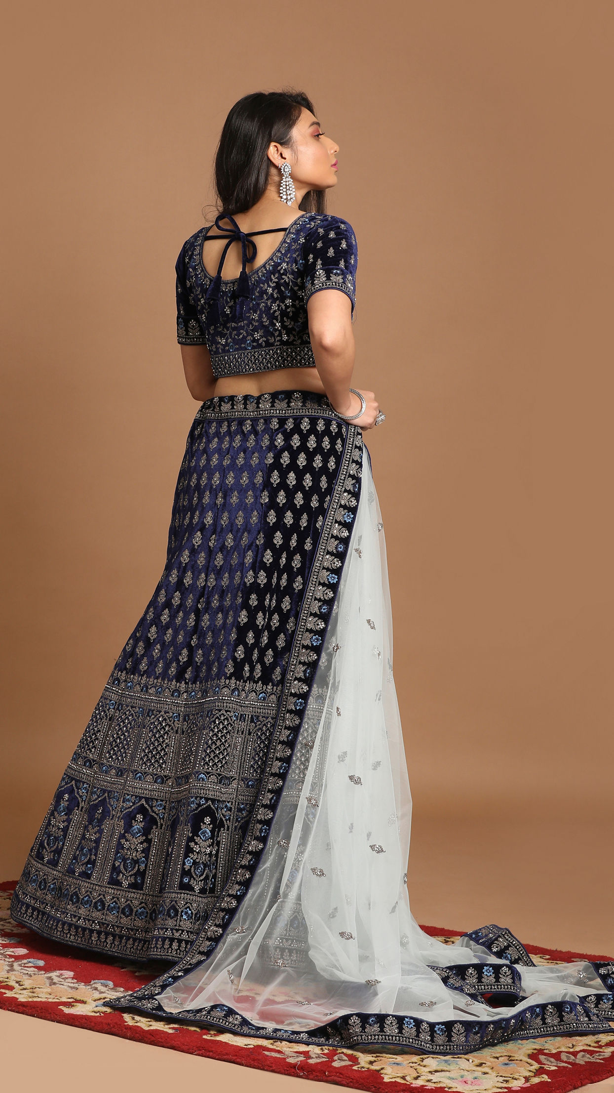 Mohey Women Indigo Blue Velvet Bridal Lehenga