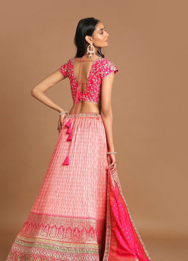 Mohey Women Elegant Peach Benarasi Lehenga