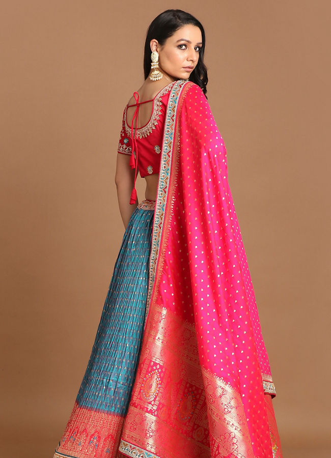 Mohey Women Elegant Blue Benarasi Lehenga