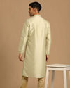 alt message - Manyavar Men Pista Self Booti Kurta Pajama image number 3