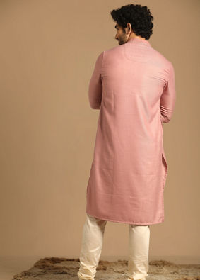 alt message - Manyavar Men Classy Pink Kurta Set image number 2