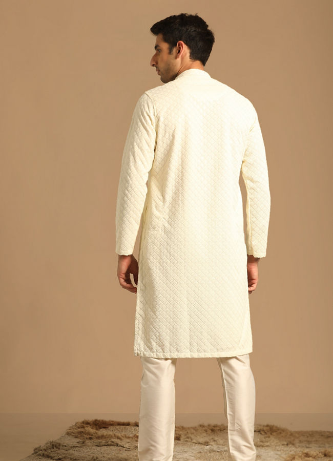 alt message - Manyavar Men Classy Cream Kurta Set image number 2