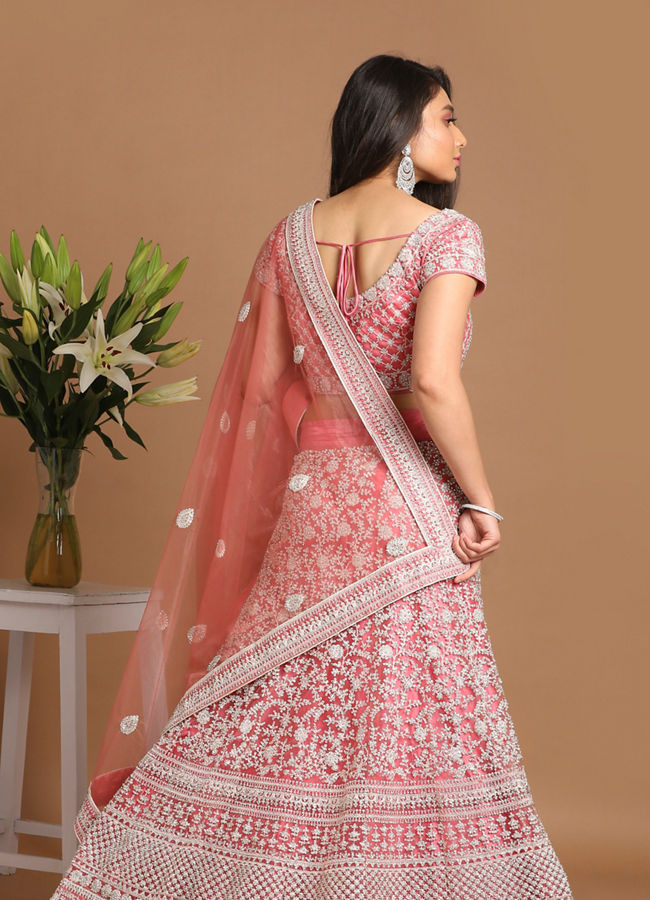 Mohey Women Majestic Pink Bridal Lehenga With Embroidery Work