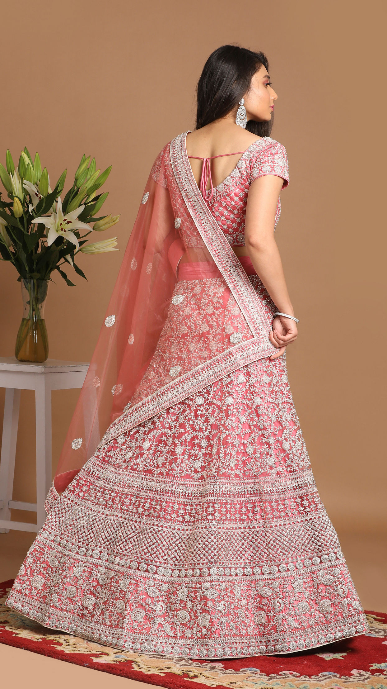 Mohey Women Majestic Pink Bridal Lehenga With Embroidery Work